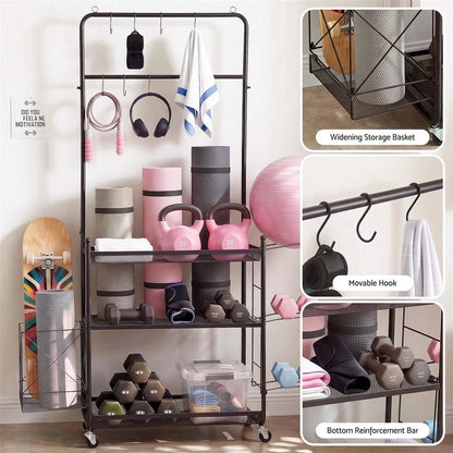 Everfit Yoga Mat Ball Storage Cart Multifunction Equipment Organizer Rack 145cm - Image 6