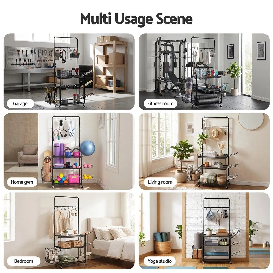 Everfit Yoga Mat Ball Storage Cart Multifunction Equipment Organizer Rack 145cm - Image 7