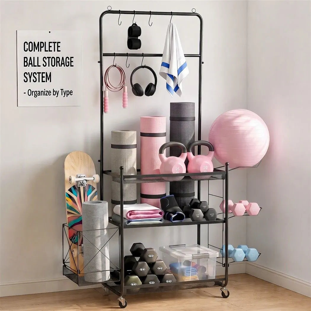 Everfit Yoga Mat Ball Storage Cart Multifunction Equipment Organizer Rack 145cm - Image 8