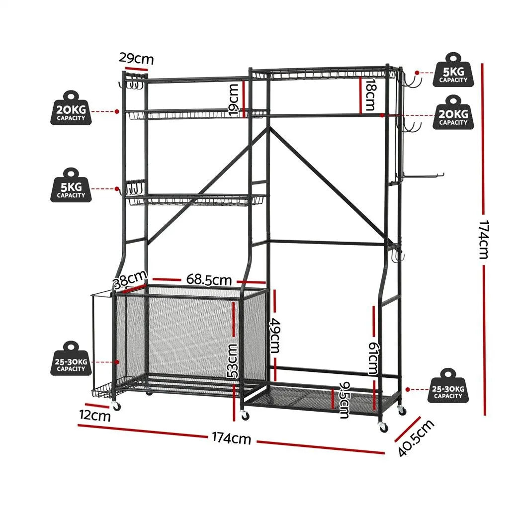 Everfit Sports Equipment Organizer Rack Multi Garage Storage for Golf Bag 174cm - Image 2