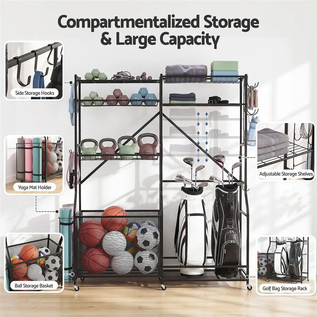 Everfit Sports Equipment Organizer Rack Multi Garage Storage for Golf Bag 174cm - Image 4