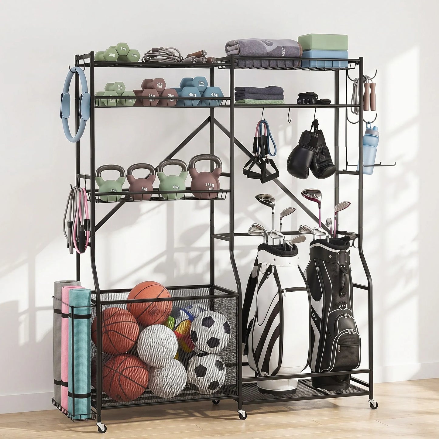 Everfit Sports Equipment Organizer Rack Multi Garage Storage for Golf Bag 174cm - Image 8