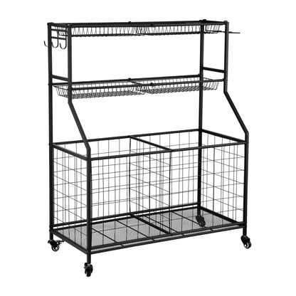 Everfit Sports Equipment Organizer Storage with Wheels Multi-Sport Garage Gym Black