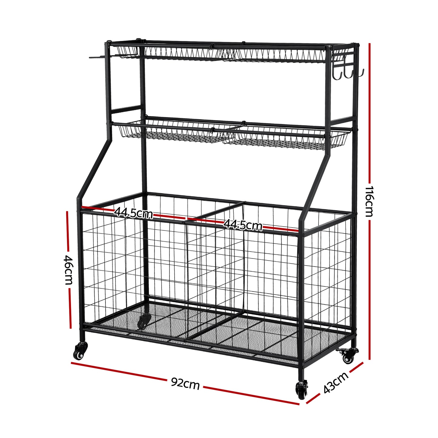 Everfit Sports Equipment Organizer Storage with Wheels Multi-Sport Garage Gym Black - Image 2