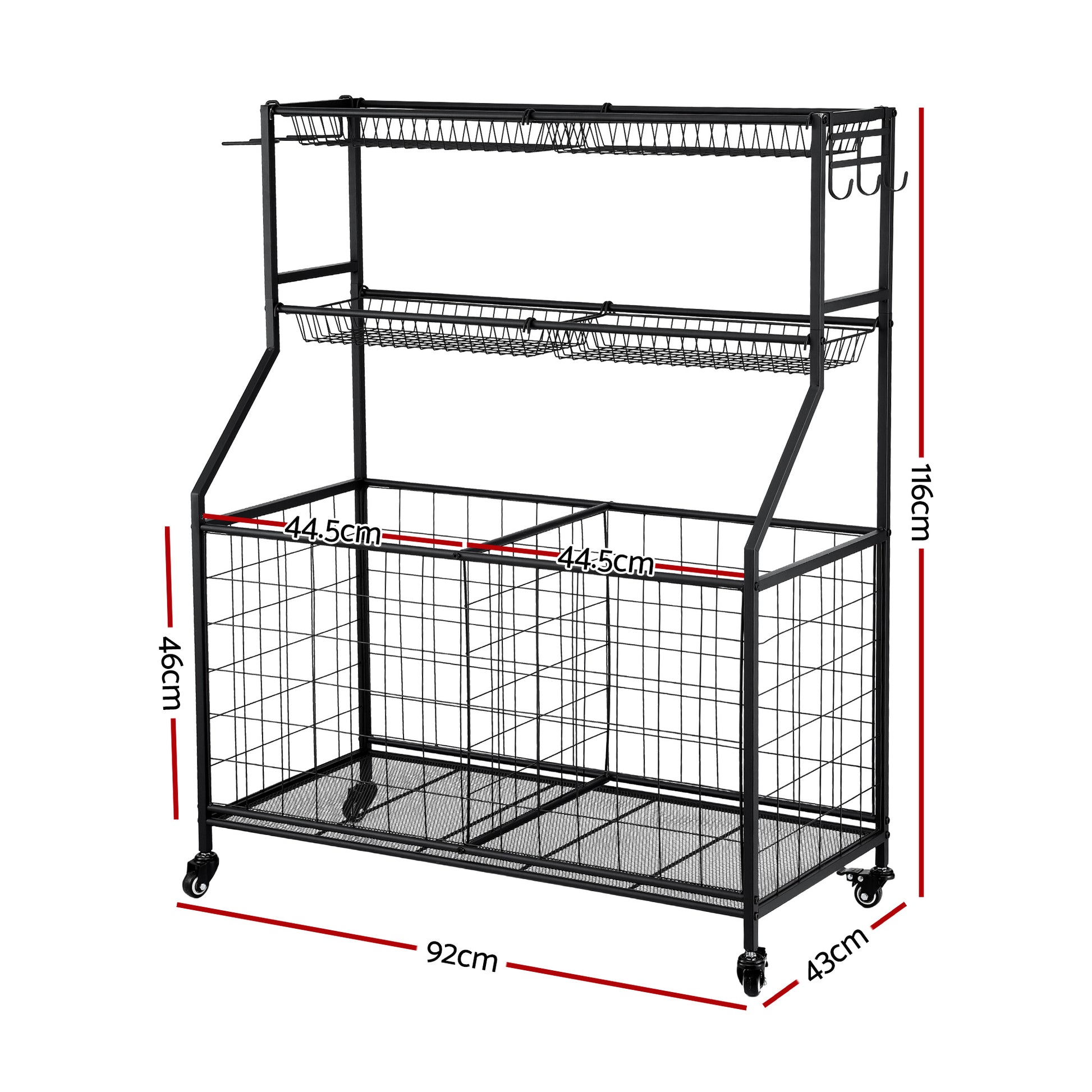 Everfit Sports Equipment Organizer Storage with Wheels Multi-Sport Garage Gym Black - Image 2