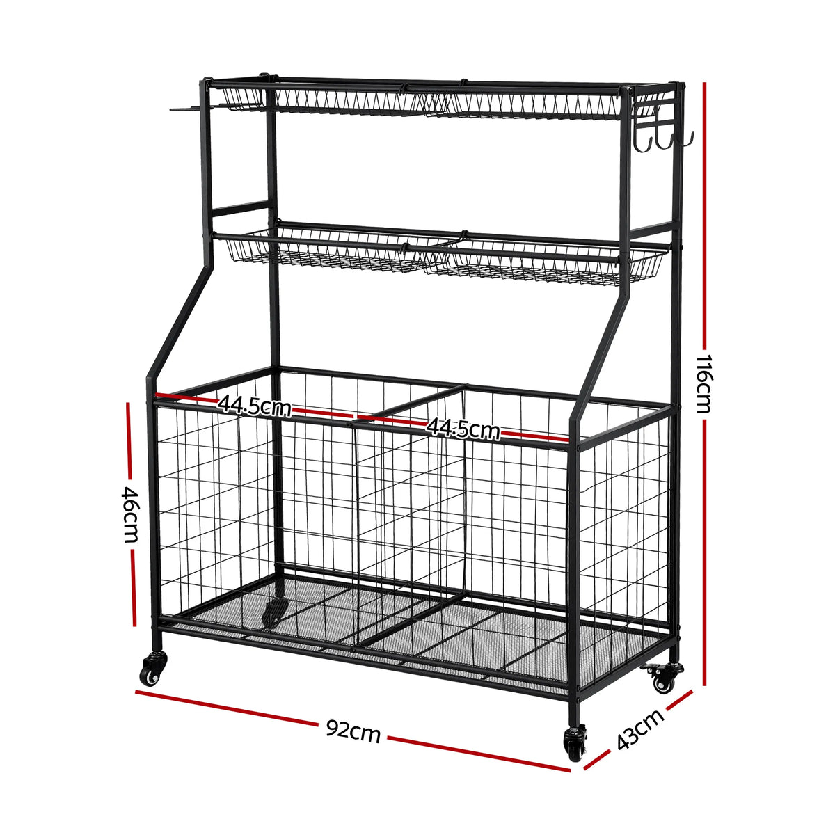 Everfit Sports Equipment Organizer Storage with Wheels Multi-Sport Garage Gym Black - Image 2