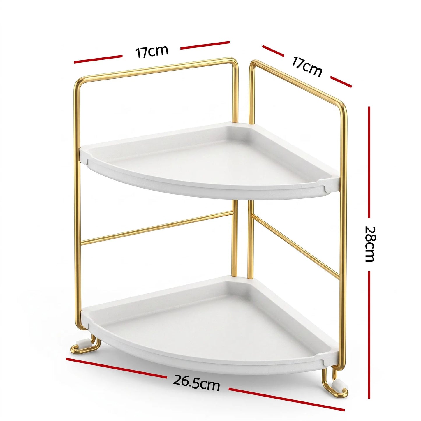 Artiss Bathroom Corner Shelf Countertop Organiser Vanity Storage Rack White Gold - Image 2