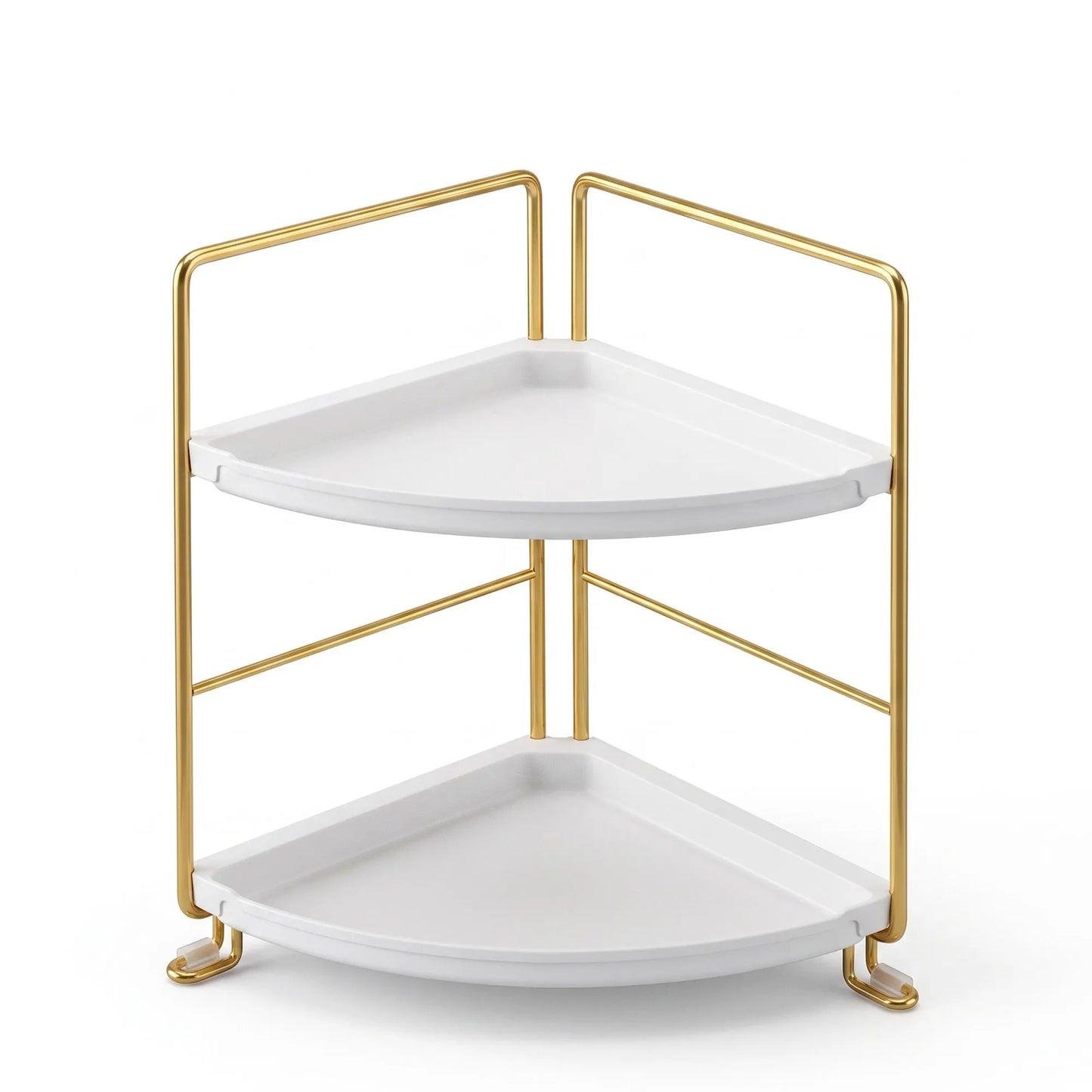 Artiss Bathroom Corner Shelf Countertop Organiser Vanity Storage Rack White Gold - Image 3