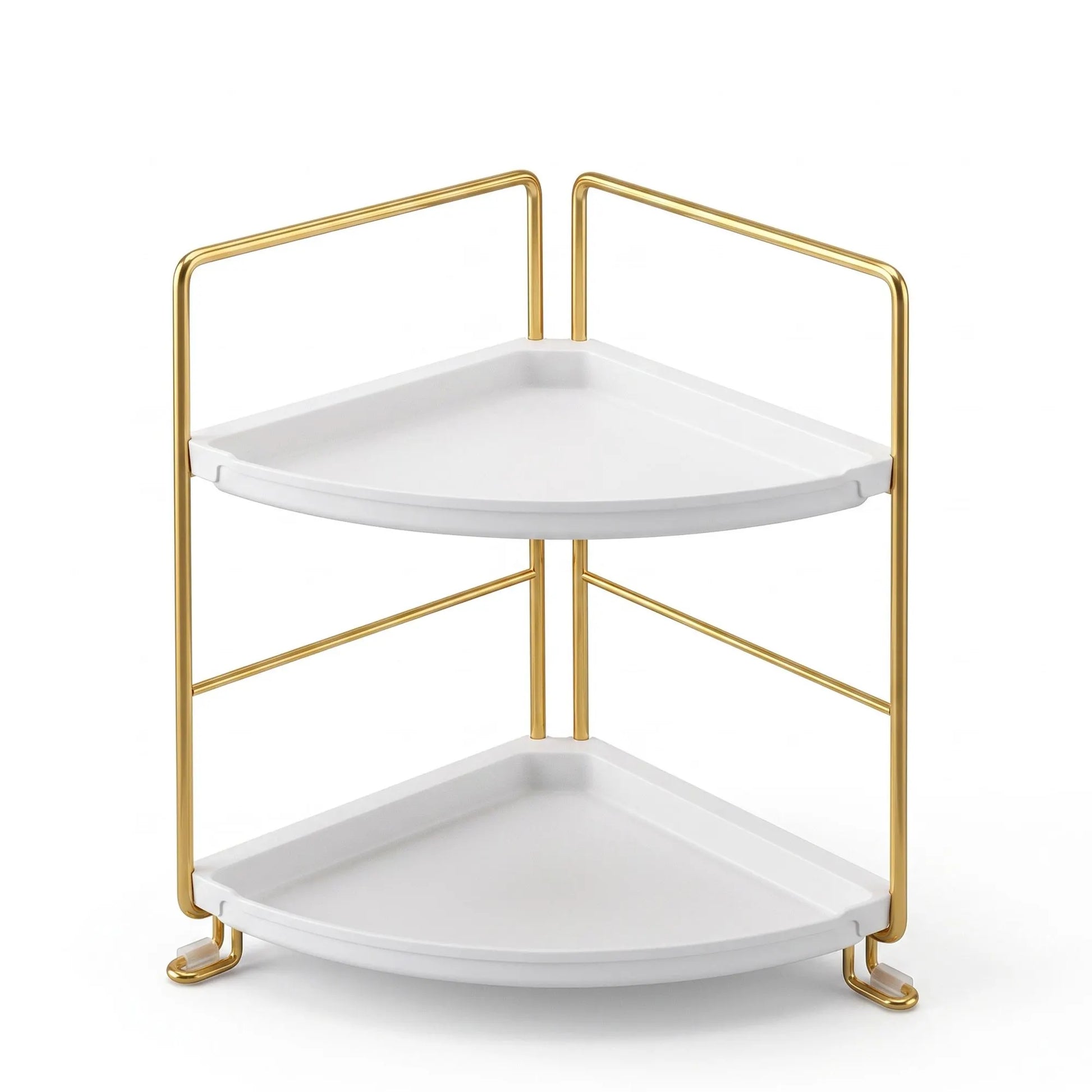 Artiss Bathroom Corner Shelf Countertop Organiser Vanity Storage Rack White Gold - Image 3