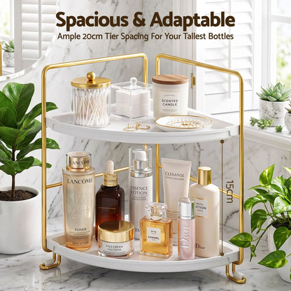 Artiss Bathroom Corner Shelf Countertop Organiser Vanity Storage Rack White Gold - Image 5