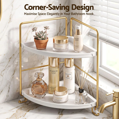 Artiss Bathroom Corner Shelf Countertop Organiser Vanity Storage Rack White Gold - Image 6
