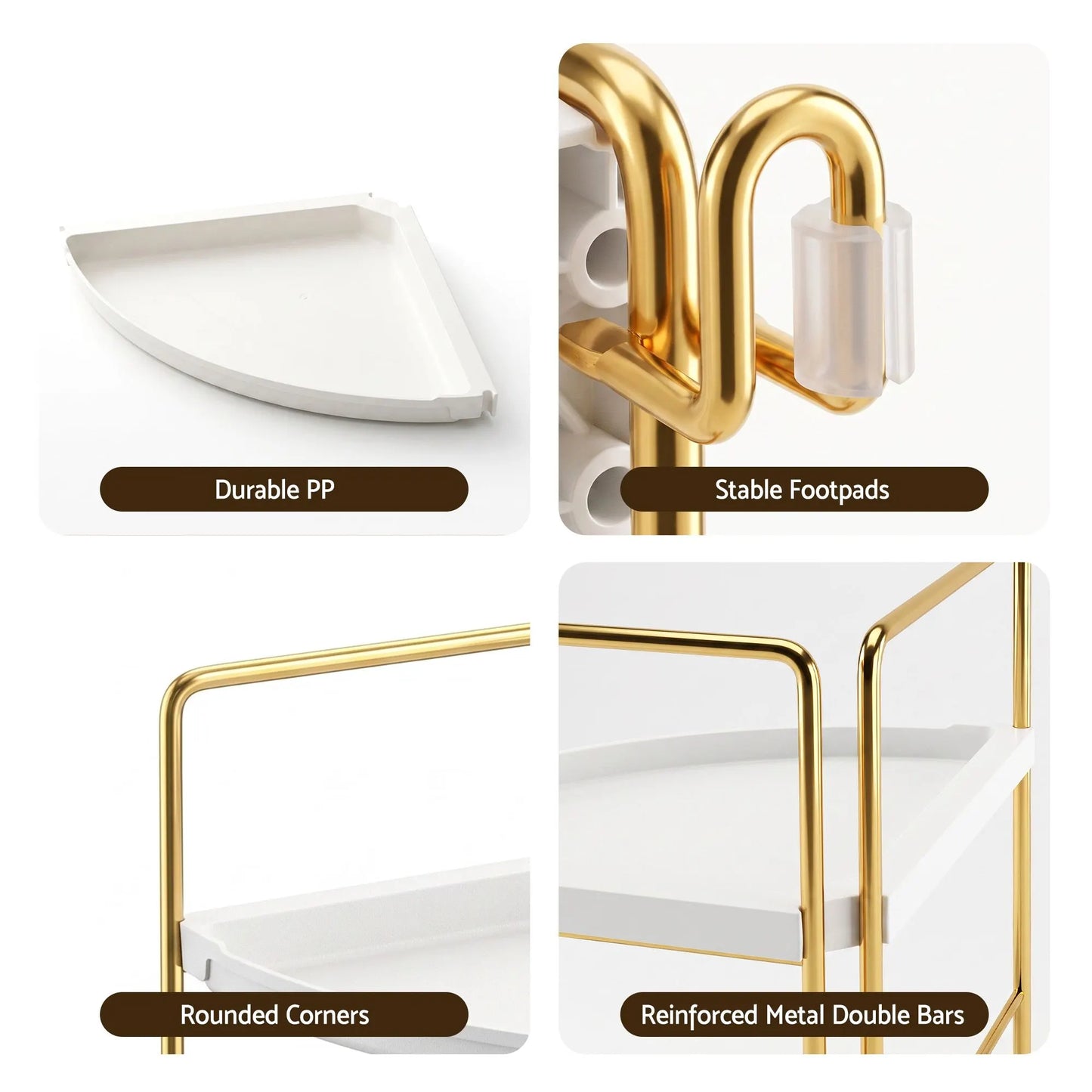 Artiss Bathroom Corner Shelf Countertop Organiser Vanity Storage Rack White Gold - Image 7