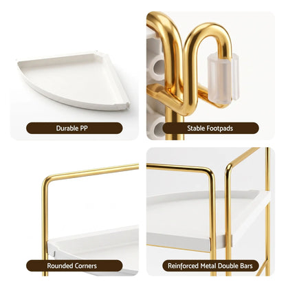 Artiss Bathroom Corner Shelf Countertop Organiser Vanity Storage Rack White Gold - Image 7