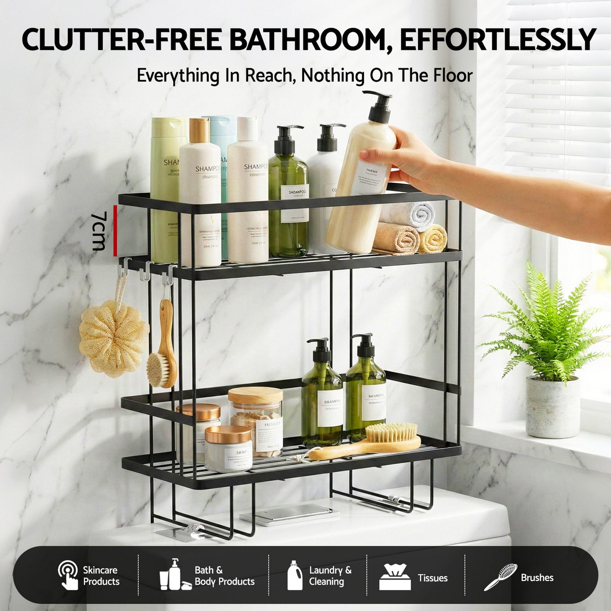 Artiss Over Toilet Storage Rack Bathroom Shelf Organizer 2 Tier - Image 4