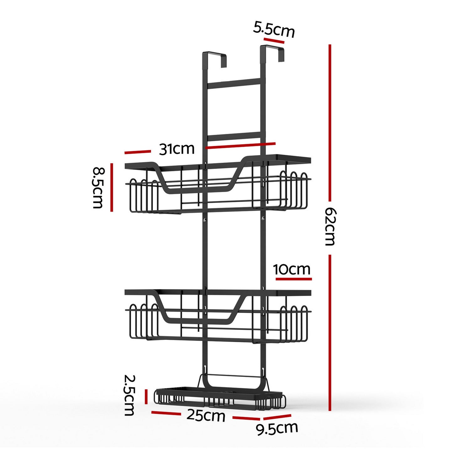 Artiss 3 Tier Over The Door Shower Caddy Hanging Bathroom Storage Organizer - Image 2