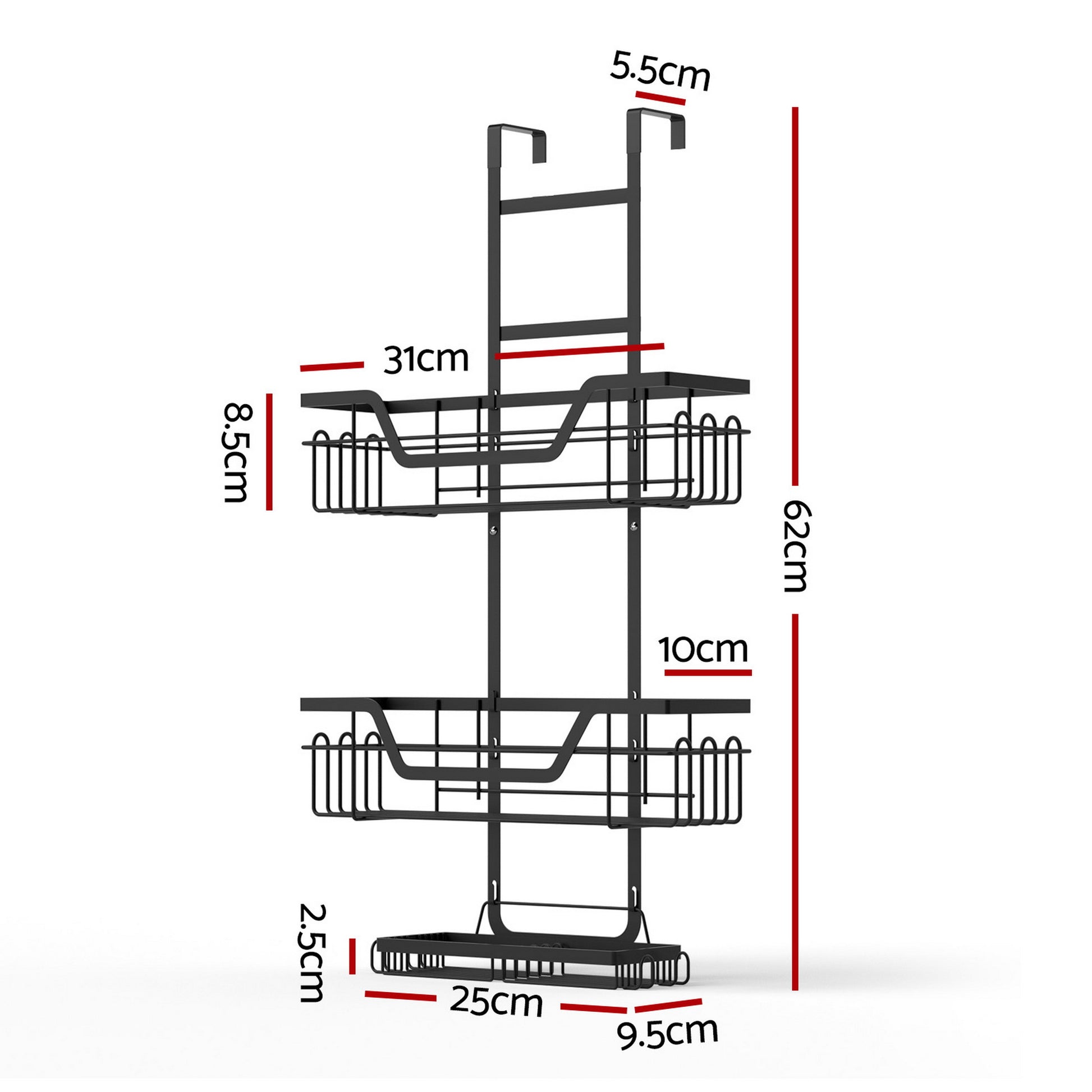 Artiss 3 Tier Over The Door Shower Caddy Hanging Bathroom Storage Organizer - Image 2
