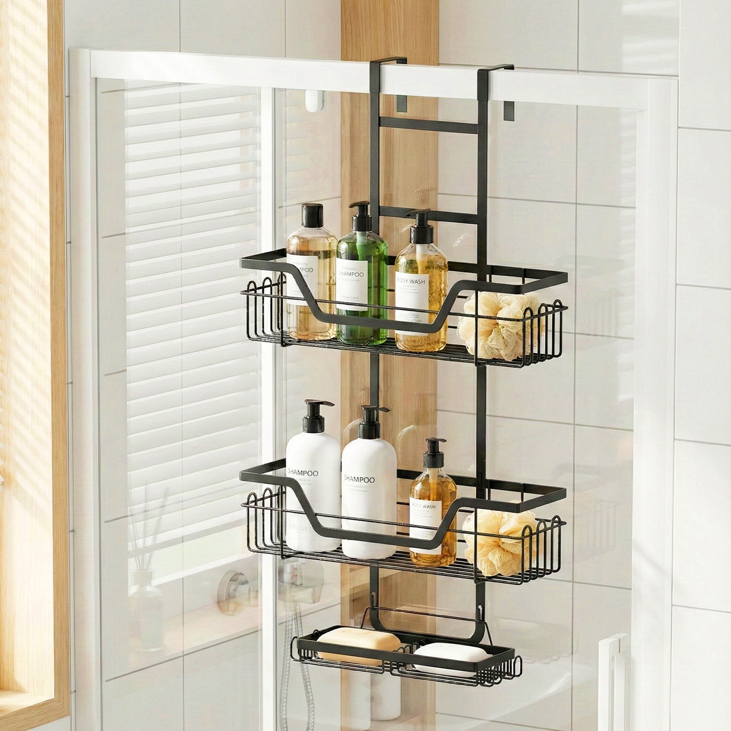 Artiss 3 Tier Over The Door Shower Caddy Hanging Bathroom Storage Organizer - Image 9