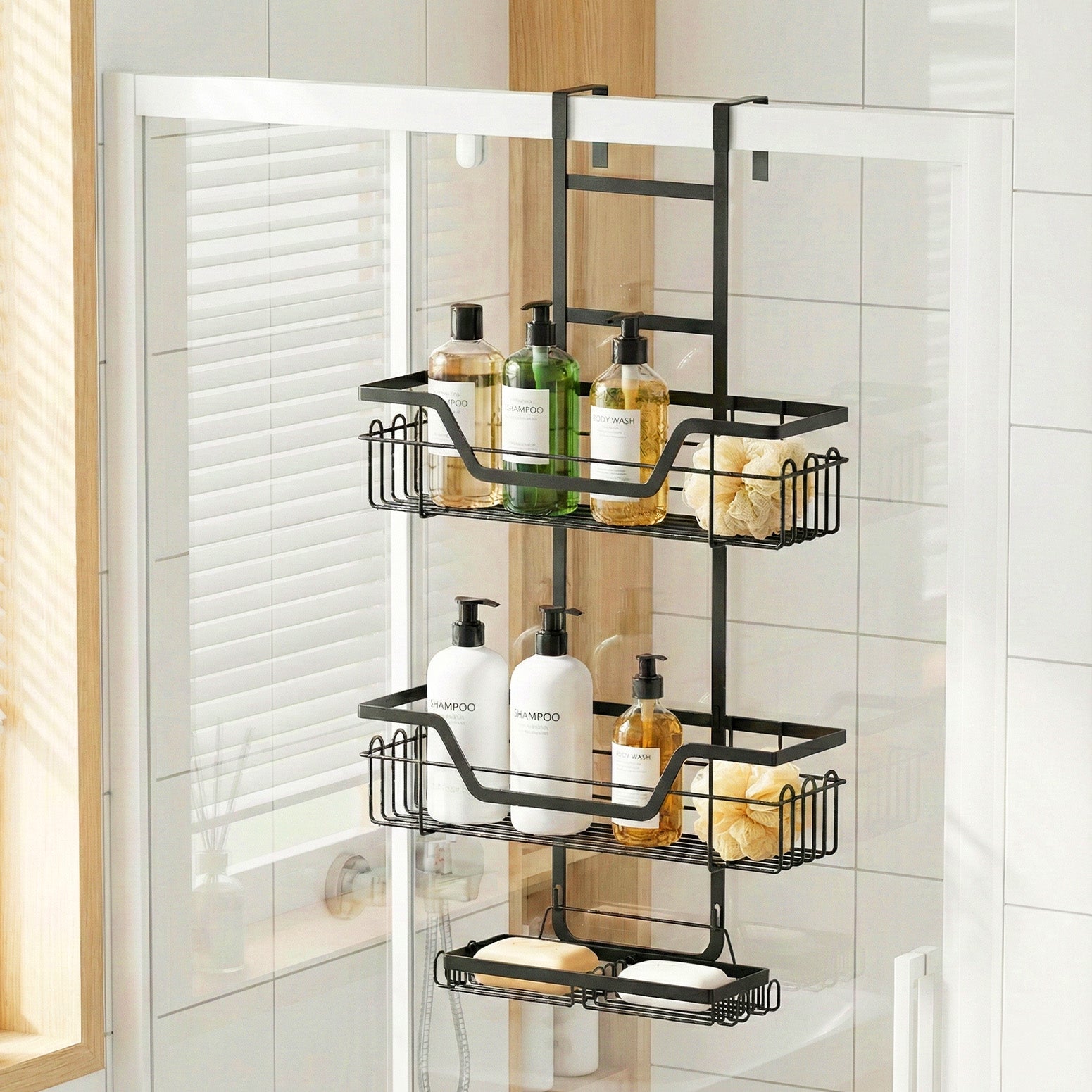 Artiss 3 Tier Over The Door Shower Caddy Hanging Bathroom Storage Organizer - Image 9