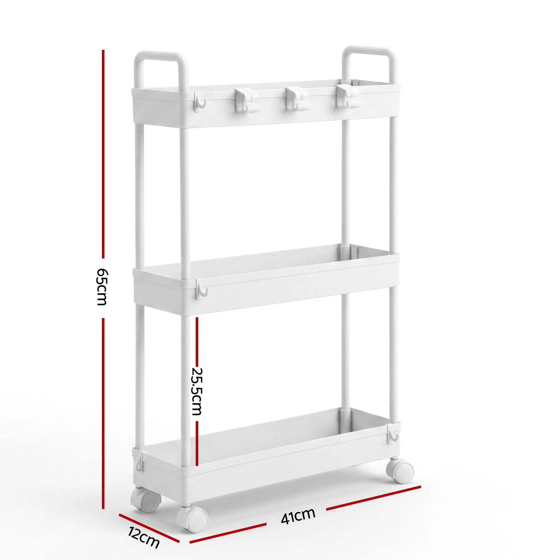Artiss 3 Tier Slim Storage Trolley Narrow Utility Organiser Rack White - Image 2