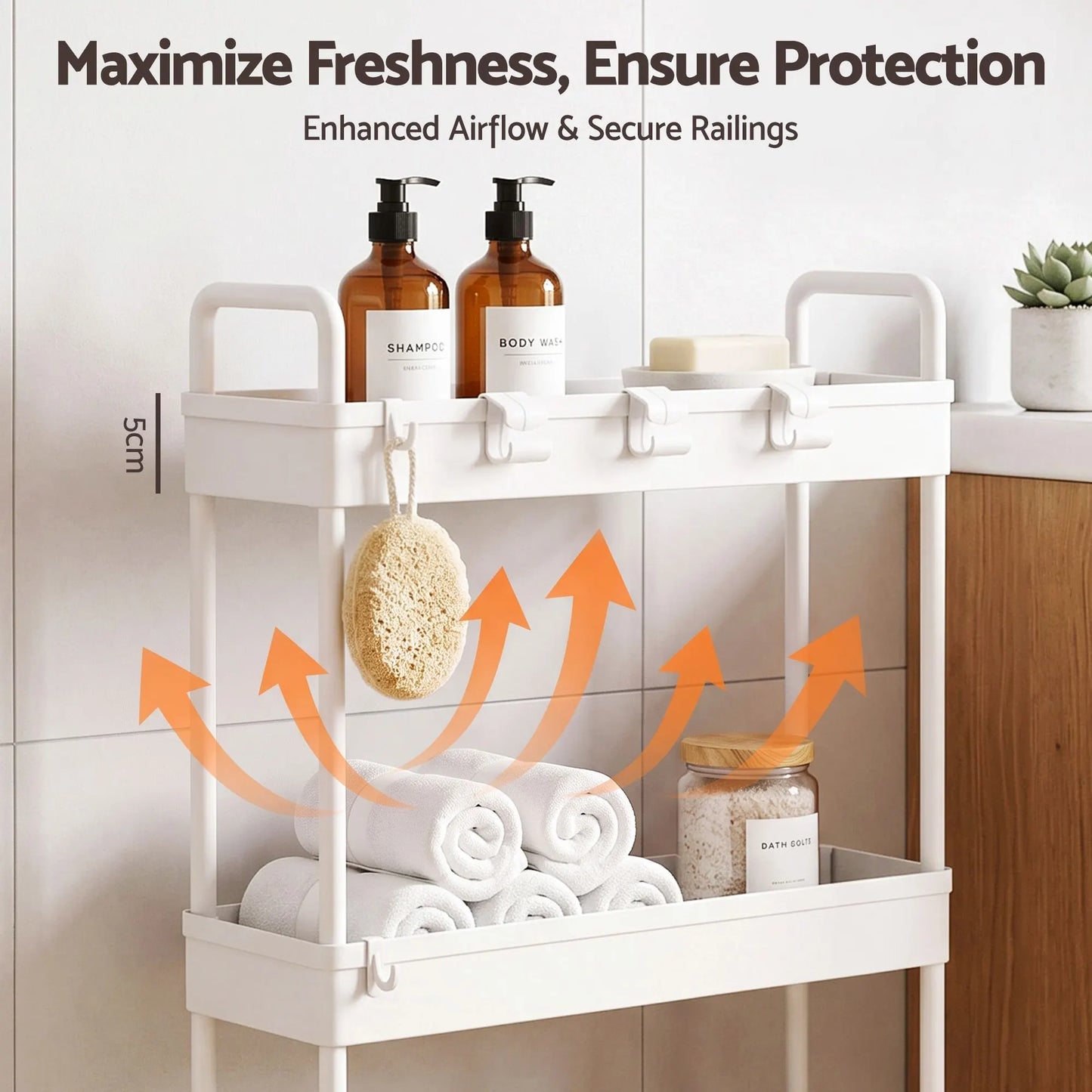 Artiss 3 Tier Slim Storage Trolley Narrow Utility Organiser Rack White - Image 8