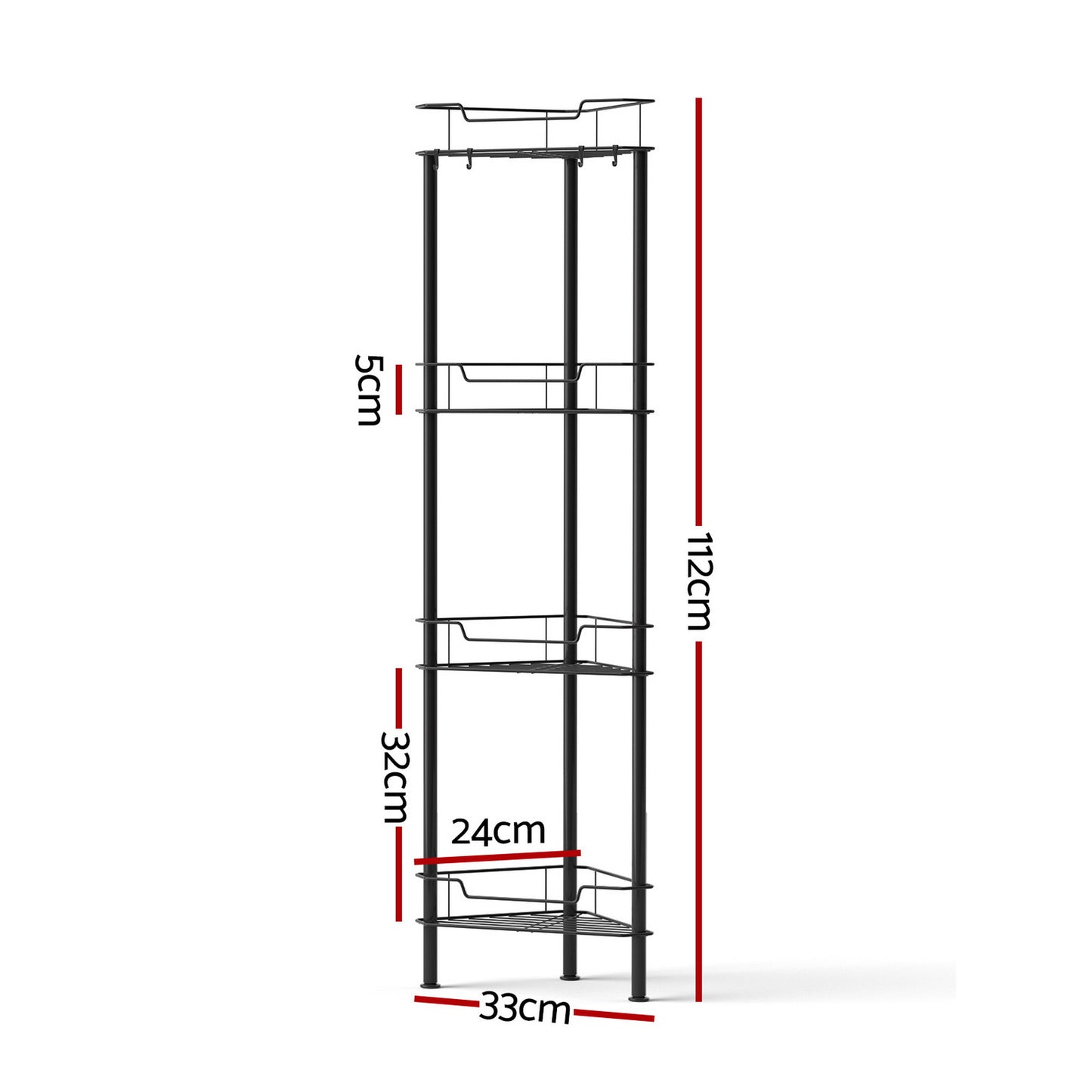 Artiss 4 Tier Floor Standing Corner Shower Caddy Bathroom Organizer Black - Image 3
