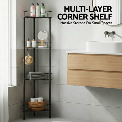Artiss 4 Tier Floor Standing Corner Shower Caddy Bathroom Organizer Black - Image 5
