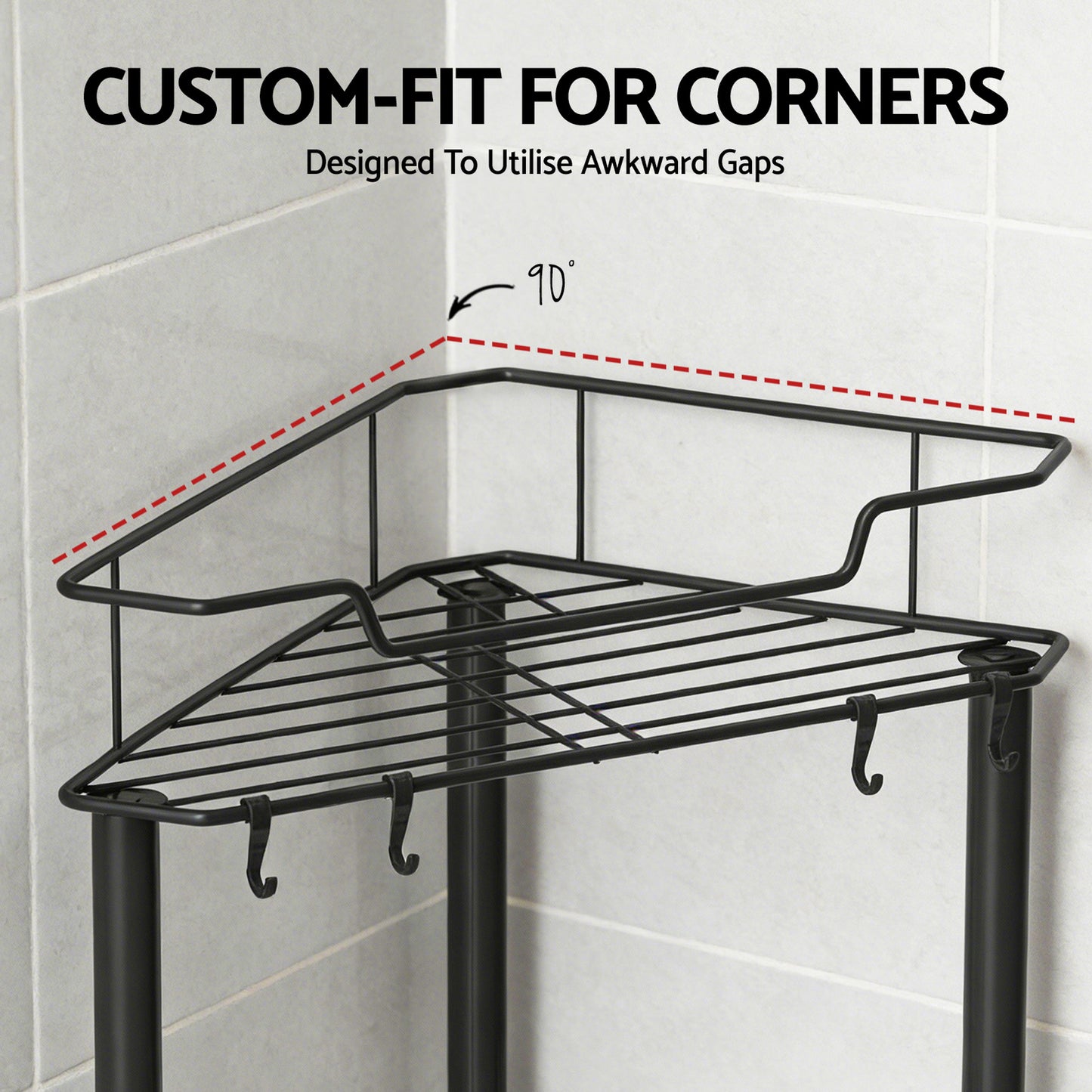 Artiss 4 Tier Floor Standing Corner Shower Caddy Bathroom Organizer Black - Image 6
