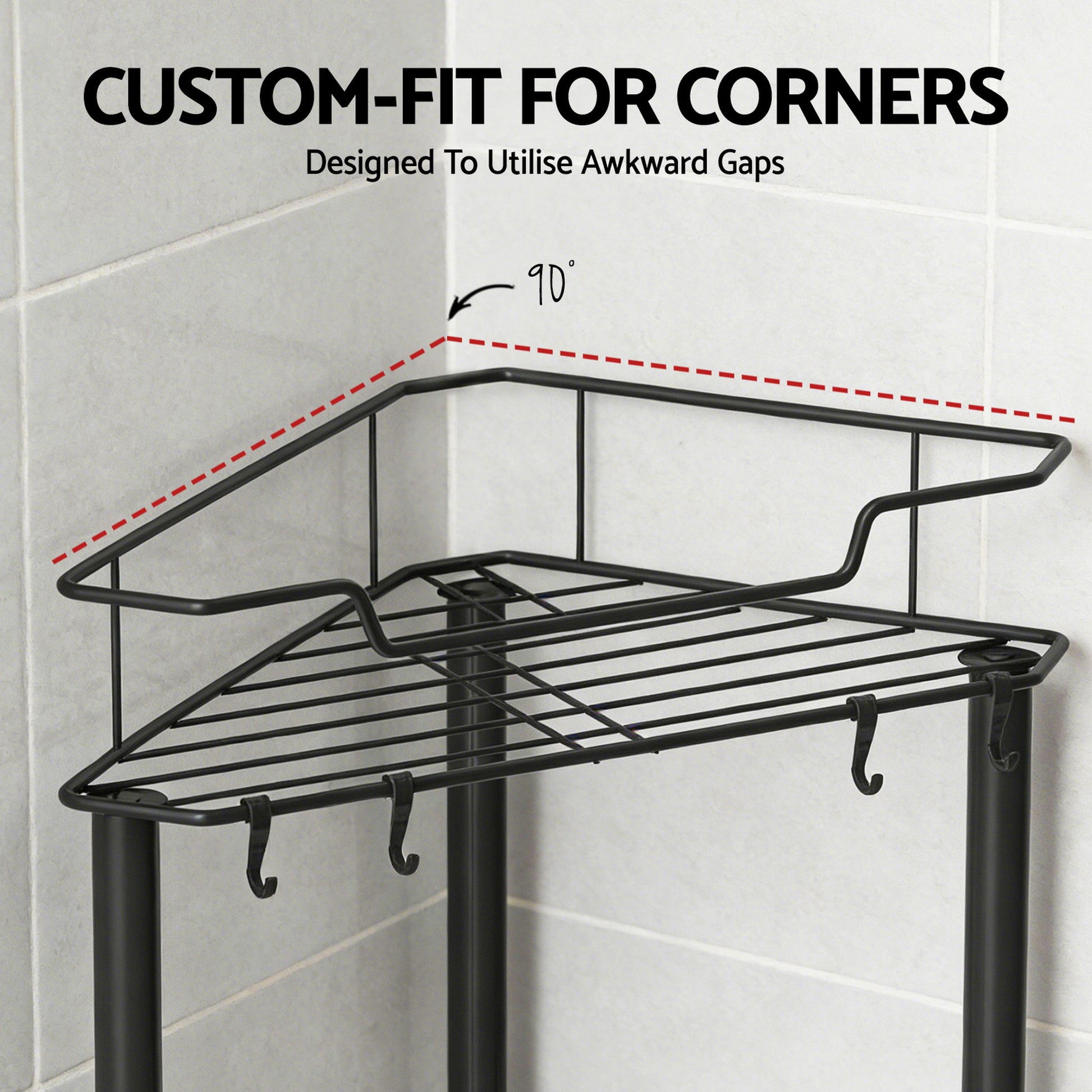 Artiss 4 Tier Floor Standing Corner Shower Caddy Bathroom Organizer Black - Image 6