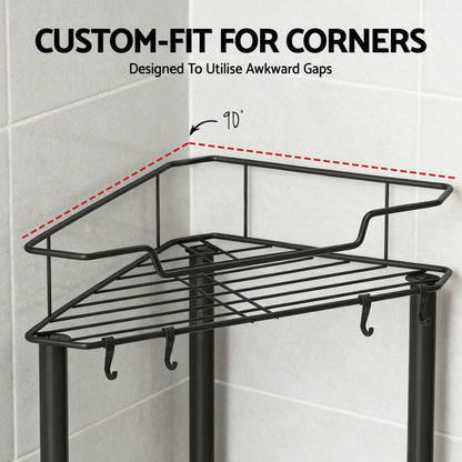 Artiss 4 Tier Floor Standing Corner Shower Caddy Bathroom Organizer Black - Image 6