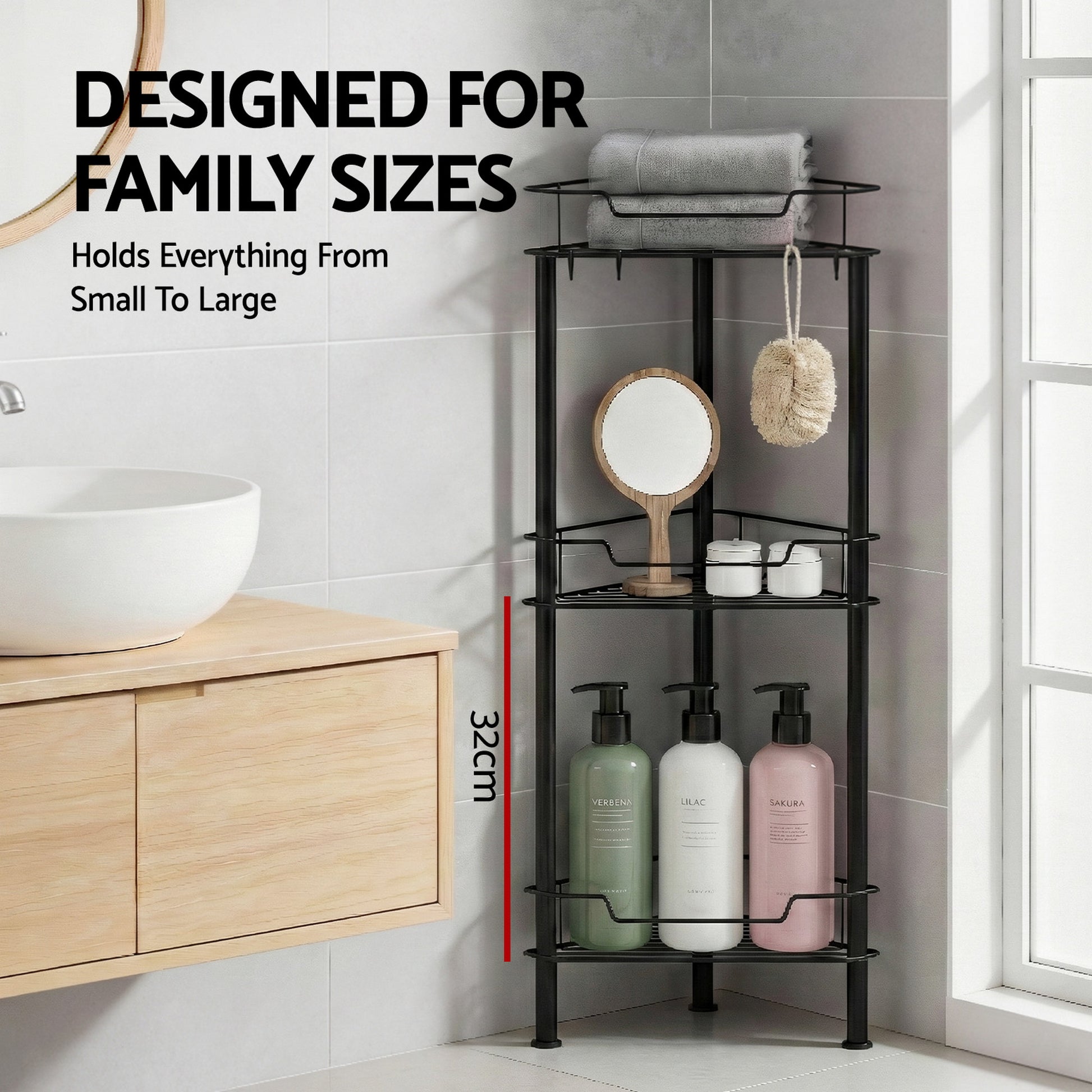 Artiss 4 Tier Floor Standing Corner Shower Caddy Bathroom Organizer Black - Image 8