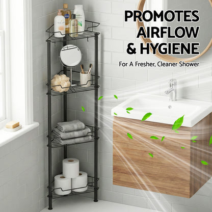Artiss 4 Tier Floor Standing Corner Shower Caddy Bathroom Organizer Black - Image 9
