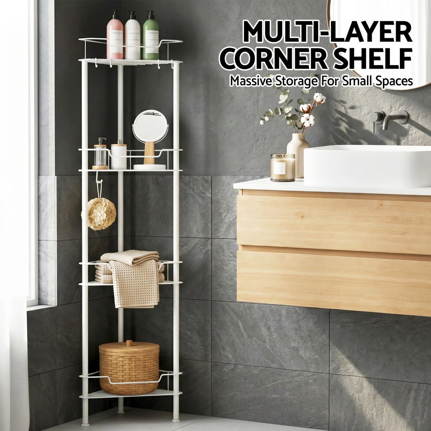 Artiss 4 Tier Floor Standing Corner Shower Caddy Bathroom Organizer White - Image 5