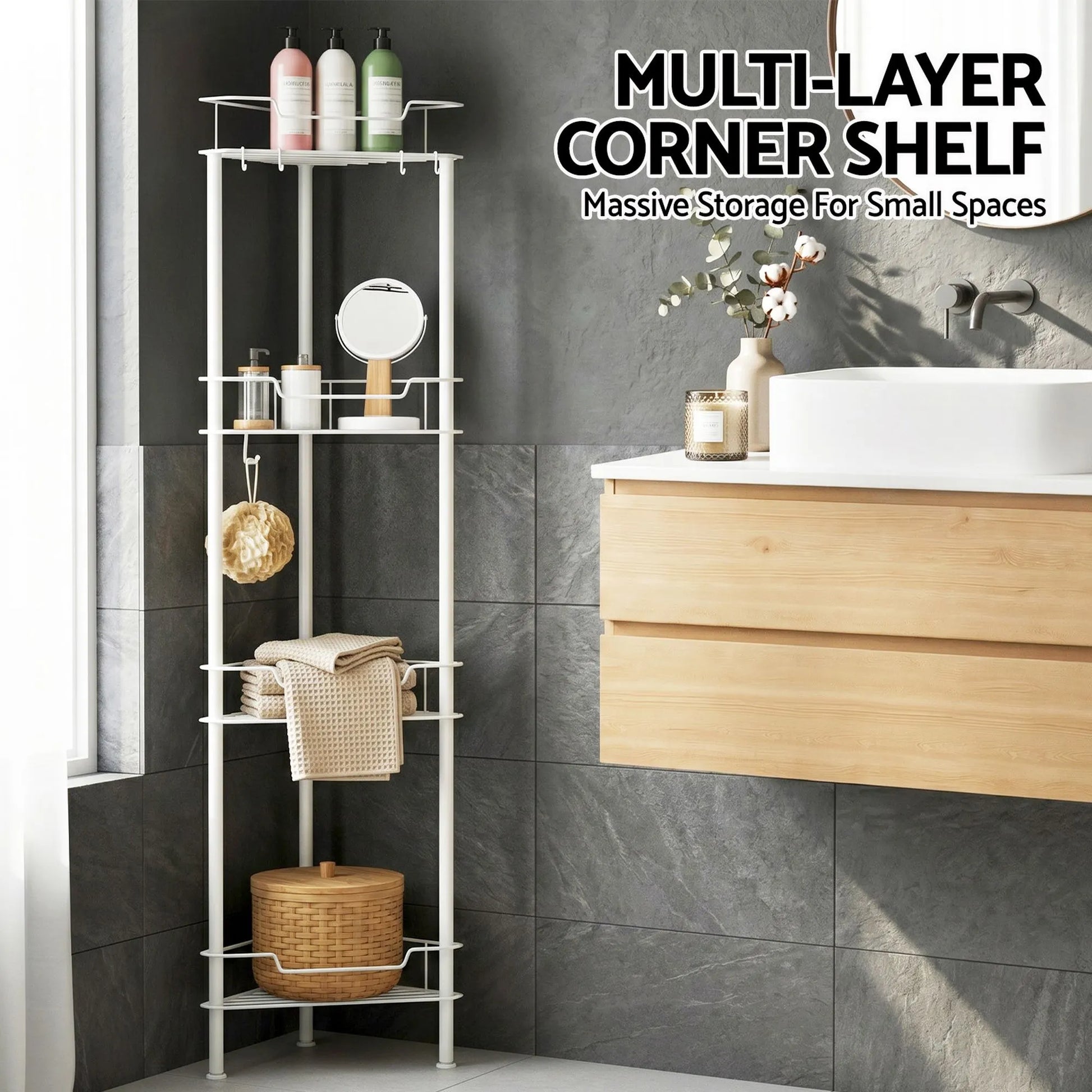 Artiss 4 Tier Floor Standing Corner Shower Caddy Bathroom Organizer White - Image 5