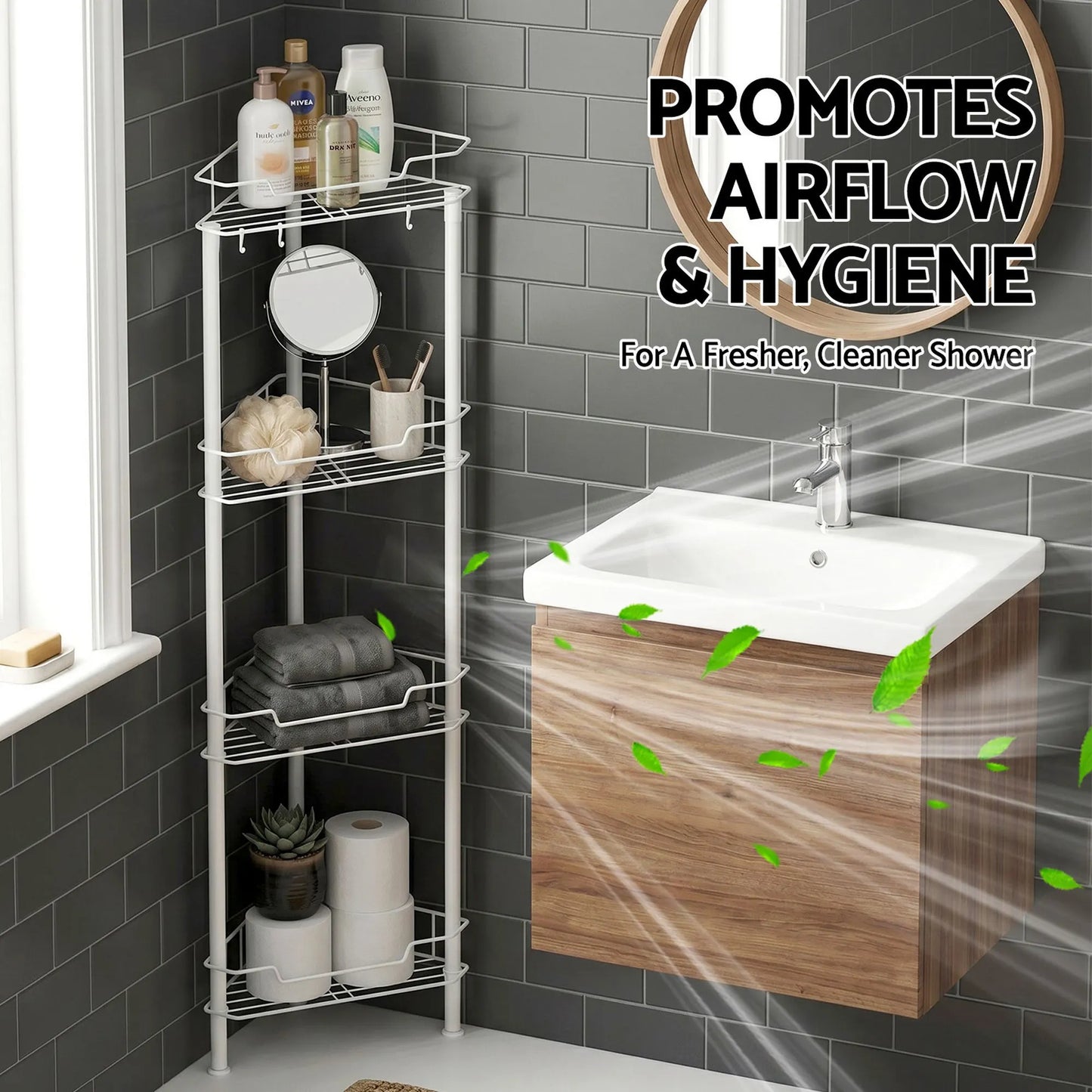 Artiss 4 Tier Floor Standing Corner Shower Caddy Bathroom Organizer White - Image 9