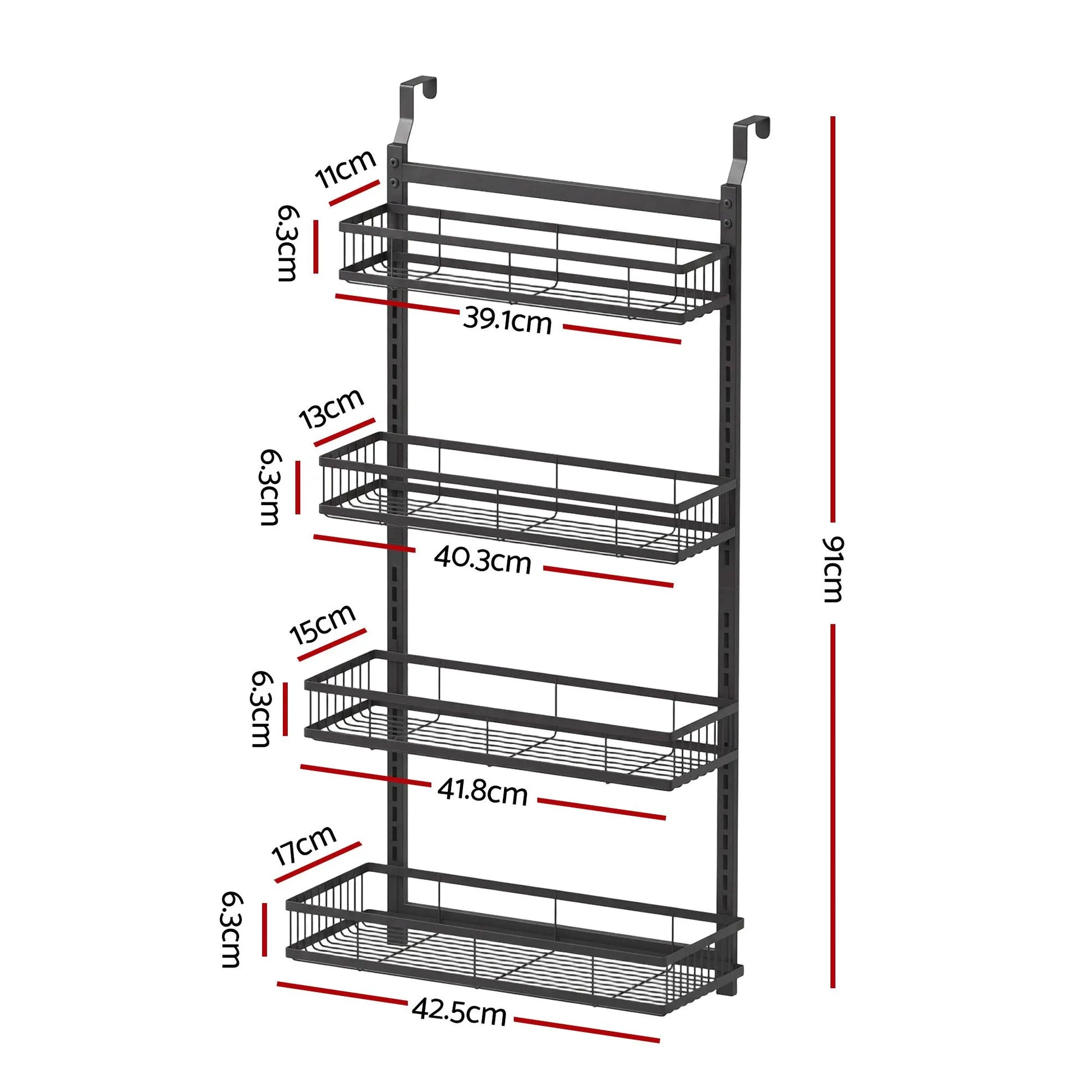 Artiss Over Door Bathroom Rack Hanging Organiser 4 Tier No Drill 91cm Black - Image 2