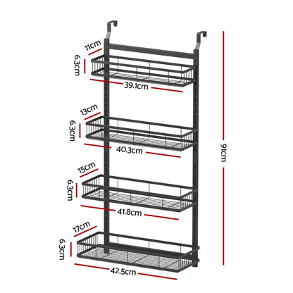 Artiss Over Door Bathroom Rack Hanging Organiser 4 Tier No Drill 91cm Black - Image 2