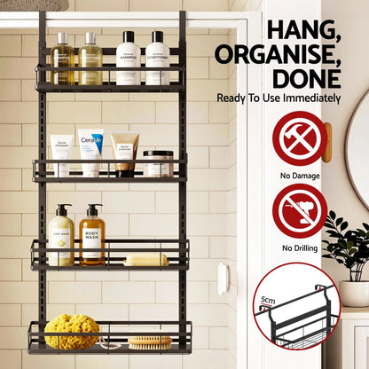 Artiss Over Door Bathroom Rack Hanging Organiser 4 Tier No Drill 91cm Black - Image 4