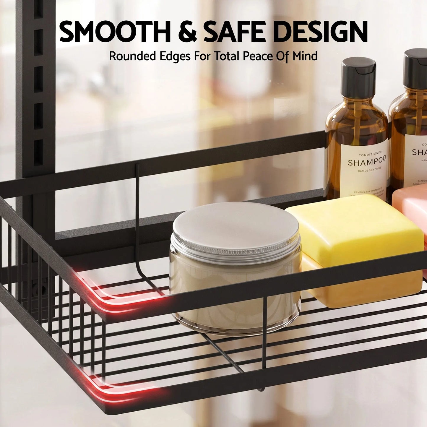 Artiss Over Door Bathroom Rack Hanging Organiser 4 Tier No Drill 91cm Black - Image 5