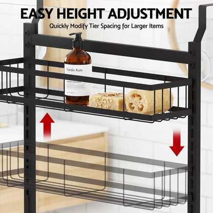 Artiss Over Door Bathroom Rack Hanging Organiser 4 Tier No Drill 91cm Black - Image 6
