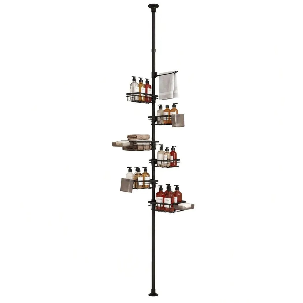 Artiss Tension Pole Shower Caddy Steel Corner Bathroom Shelf Black