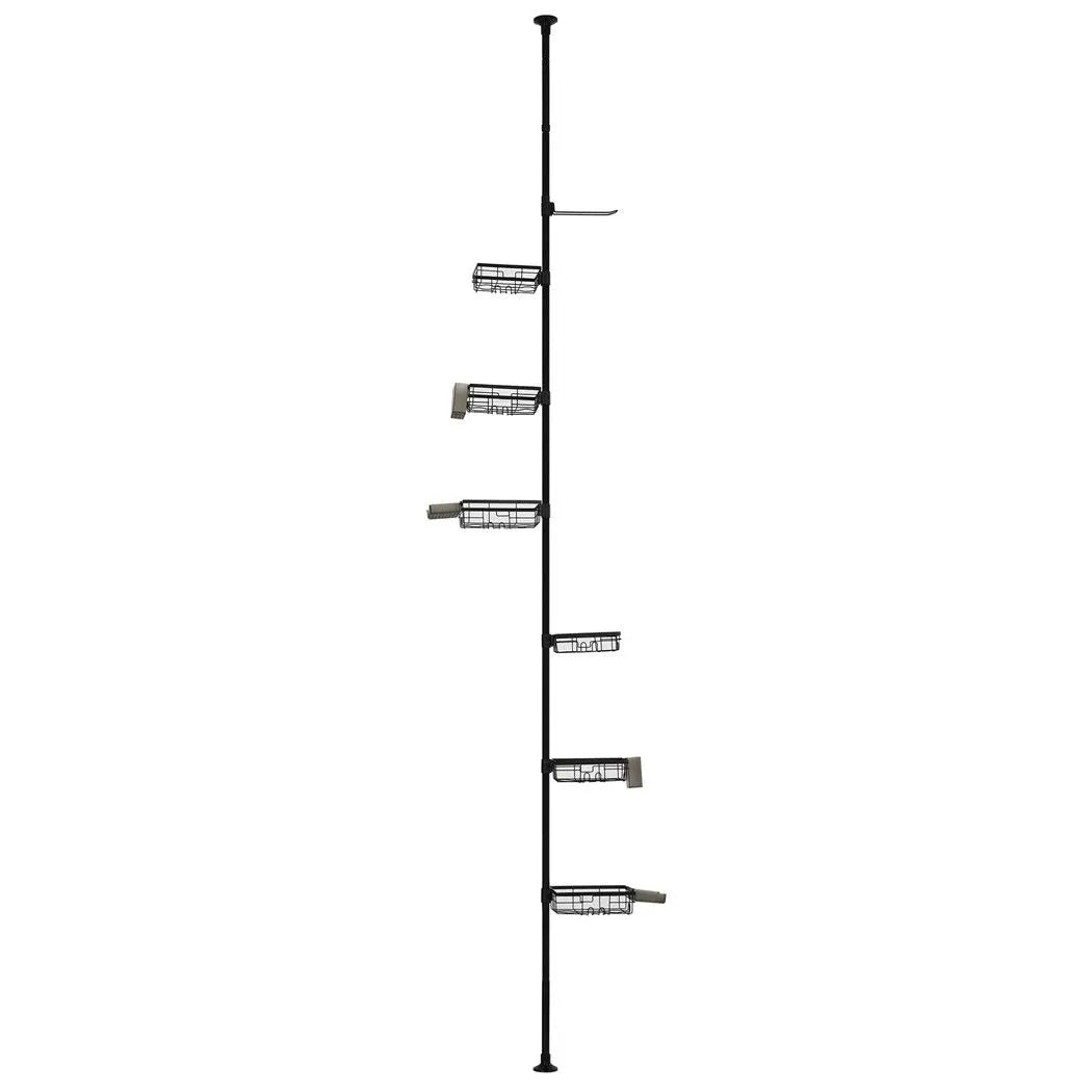 Artiss Tension Pole Shower Caddy Steel Corner Bathroom Shelf Black - Image 3