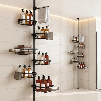 Artiss Tension Pole Shower Caddy Steel Corner Bathroom Shelf Black - Image 9