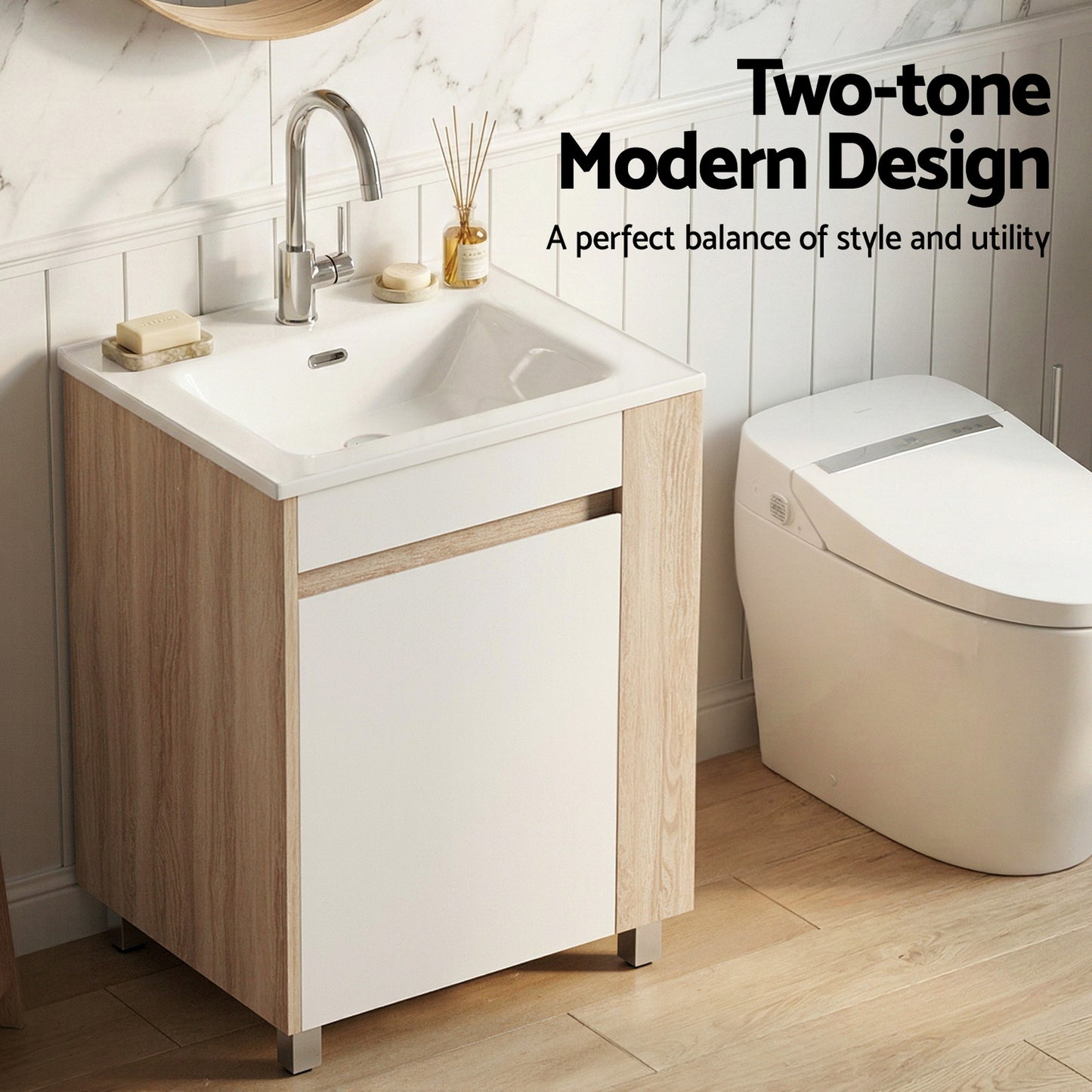 Cefito Vanity Unit 835mm Basin Bathroom Cabinet Side Storage Free Standing Sink - Image 5