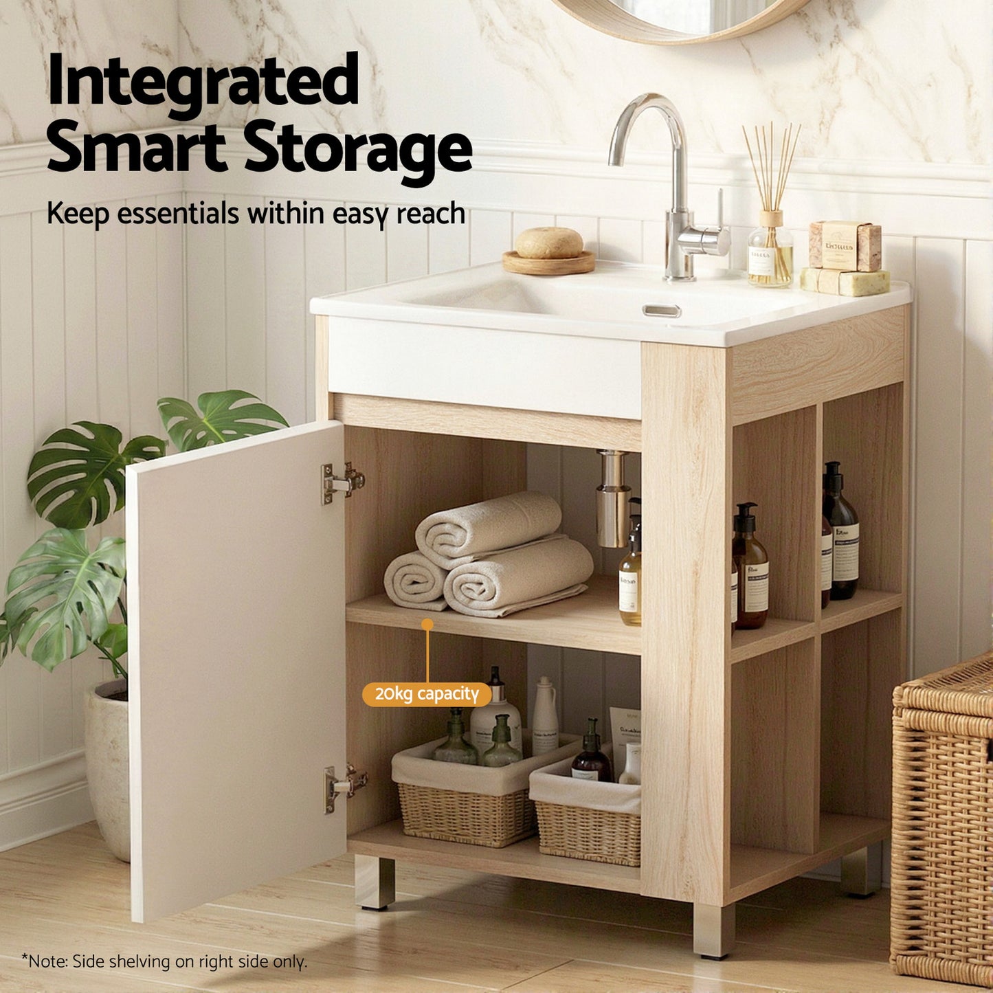 Cefito Vanity Unit 835mm Basin Bathroom Cabinet Side Storage Free Standing Sink - Image 6