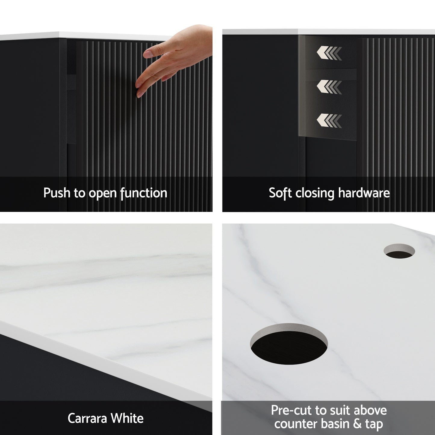 Cefito Vanity Unit 900mm Bathroom Cabinet Storage Wall Hung Grooved Timber Black - Image 7