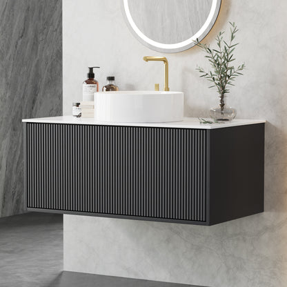 Cefito Vanity Unit 900mm Bathroom Cabinet Storage Wall Hung Grooved Timber Black - Image 8