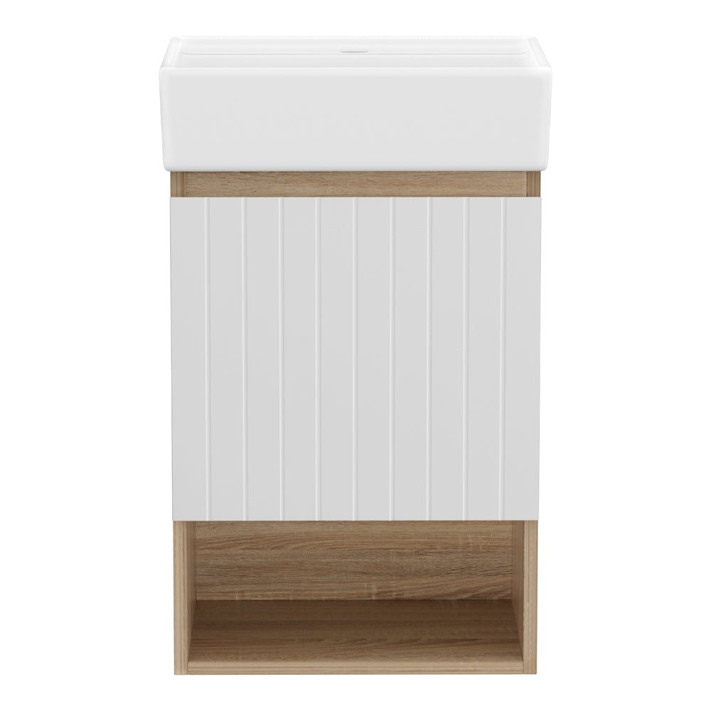 Cefito Vanity Unit 445mm Basin Bathroom Cabinet Storage Wall Hung Sink White - Image 3
