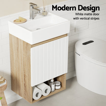 Cefito Vanity Unit 445mm Basin Bathroom Cabinet Storage Wall Hung Sink White - Image 4