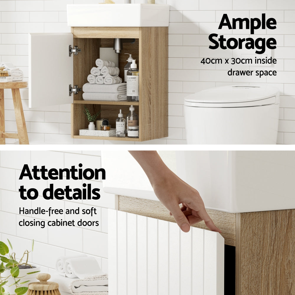 Cefito Vanity Unit 445mm Basin Bathroom Cabinet Storage Wall Hung Sink White - Image 5