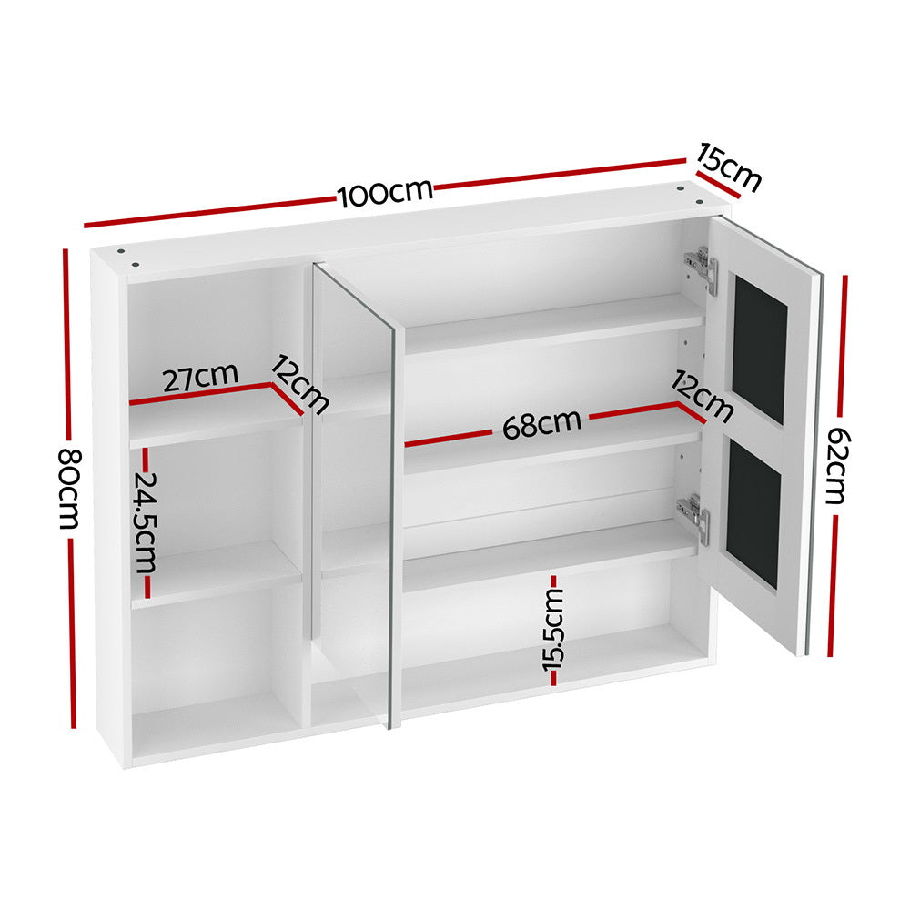 Cefito Bathroom Mirror Cabinet 100CM Vanity Medicine Wall Mounted Storage White - Image 2